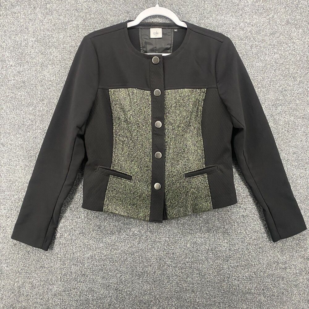 Cabi Blazer Jacket Womens M Black Snap On Office Ladies Preppy Formal Career